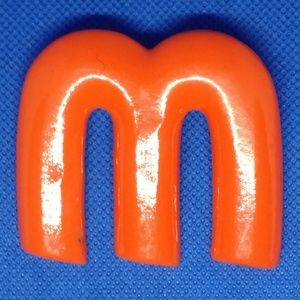 Vintage orange M intial/ monogram brooch or W